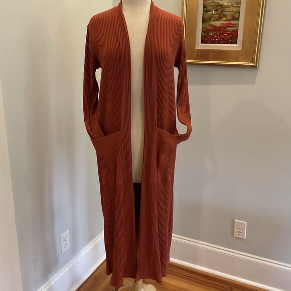 NEW Maje Paris Milan Ribbed Long Cardigan Terracotta Rust Duster Size Large $275